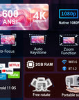 4K Projector Android Native Portable 1080P