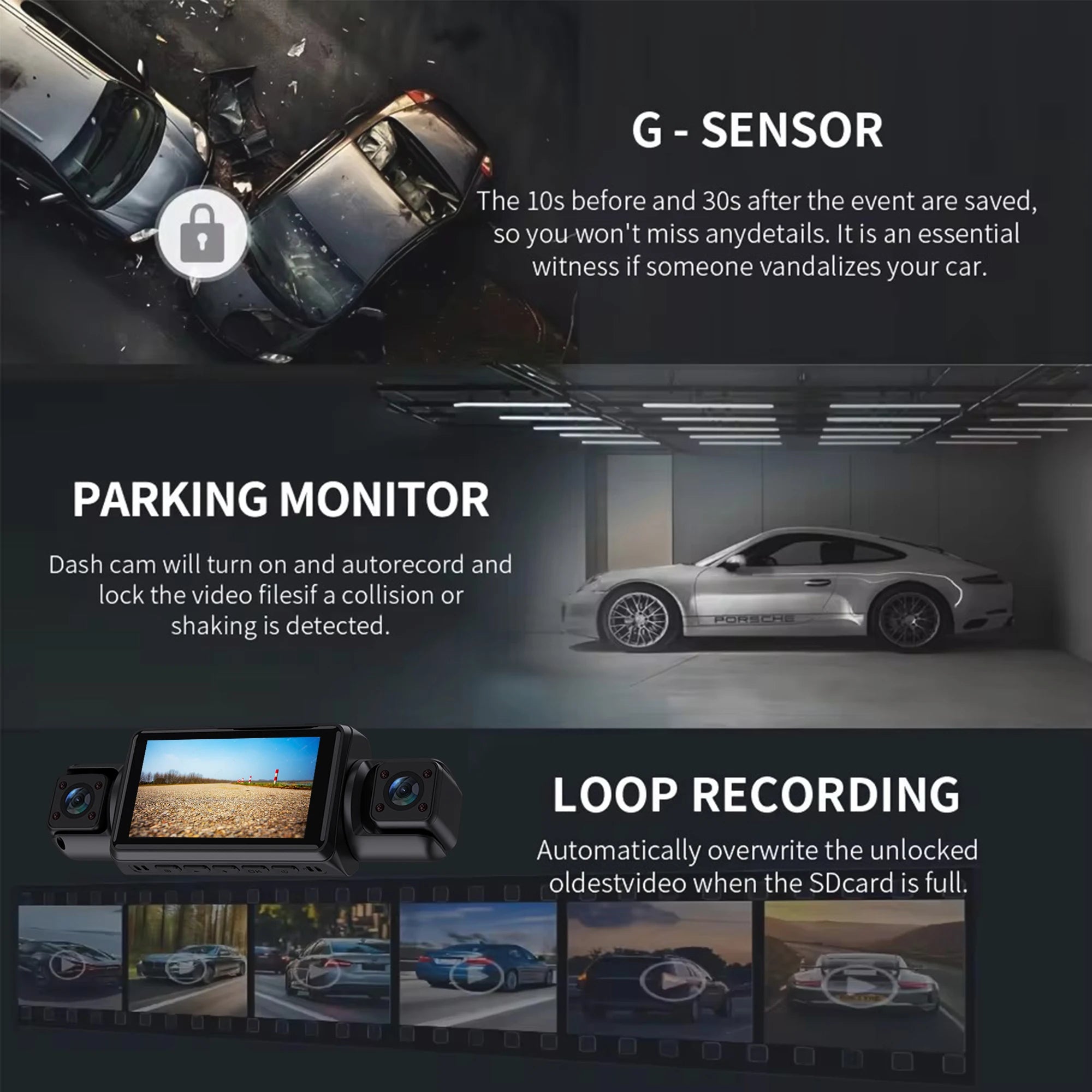 4Ch WiFi Dashcam car camera Black Box Driving DVR FHD 1080P